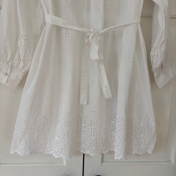 ULLA JOHNSON Gemma Shirt Dress Cowrie White Eyelet Statement Colla Size 6 Medium - Picture 14 of 16